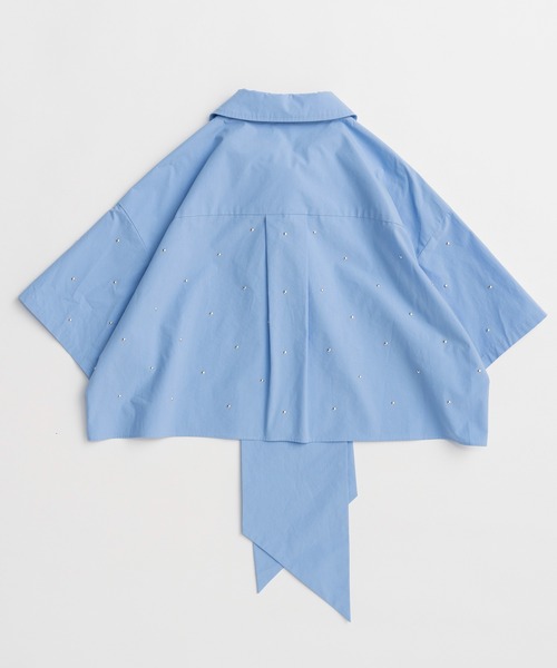 MAISON SPECIAL（メゾンスペシャル）の「Studded Half-Sleeve Bow Tie Shirt/スタッズハーフスリーブボウタイシャツ（シャツ/ブラウス・レディース・ホワイト/グレー/ブルー・FREE）」の15枚目の写真