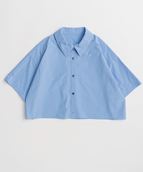 MAISON SPECIAL（メゾンスペシャル）の「Studded Half-Sleeve Bow Tie Shirt/スタッズハーフスリーブボウタイシャツ（シャツ/ブラウス・レディース・ホワイト/グレー/ブルー・FREE）」の17枚目の写真