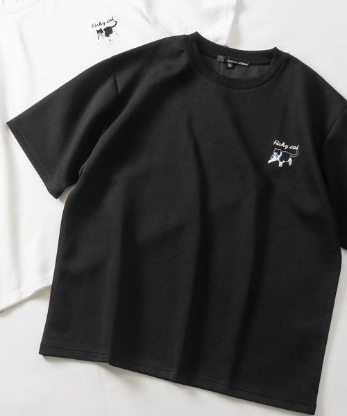 JOHN'S CLOSET(ジョンズクローゼット)の「【31】アソートデザインワンポイント刺しゅう半袖ポンチTシャツ ハチワレ/クロネコ/オバケ(Tシャツ/カットソー・メンズ・ホワイト系1/ホワイト系2/ホワイト系3/ブラック系2/ブラック系4/ホワイト系4/ブラック系1/ブラック系3・MEDIUM/LARGE)」の5枚目の写真