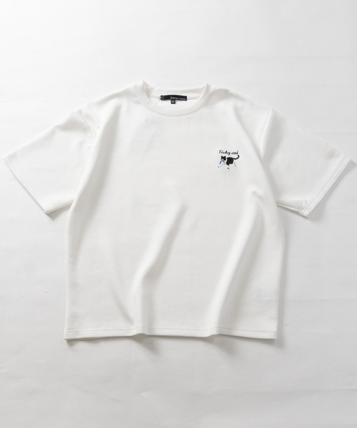 JOHN'S CLOSET(ジョンズクローゼット)の「【31】アソートデザインワンポイント刺しゅう半袖ポンチTシャツ ハチワレ/クロネコ/オバケ(Tシャツ/カットソー・メンズ・ホワイト系1/ホワイト系2/ホワイト系3/ブラック系2/ブラック系4/ホワイト系4/ブラック系1/ブラック系3・MEDIUM/LARGE)」の9枚目の写真