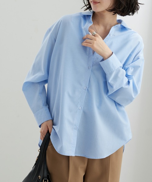 BELLUNA PLUS(ベルーナ)の「麻入りイージーケアゆったりシャツ(シャツ/ブラウス・レディース・サックスブルー/ブルー系その他/グリーン系その他・MEDIUM/LARGE/X-LARGE)」の1枚目の写真
