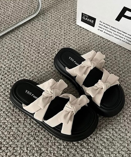 shopnikoniko(ショップニコニコ)の「ノットデザイン ダブルリボン 厚底サンダル(サンダル・レディース・ホワイト/ブラック・37/36/39/38)」の9枚目の写真