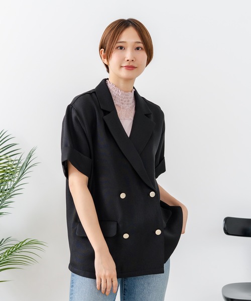 fort point(フォーポイント)の「【C-FORT POINT/フォートポイント】【きれいめ華やか サマーツイード】半袖 ダブルテーラードジャケット 高見え 上品 通勤 オフィス 韓国ファッション(テーラードジャケット・レディース・ライトブラウン/ブラウン/ブラック・FREE)」の15枚目の写真