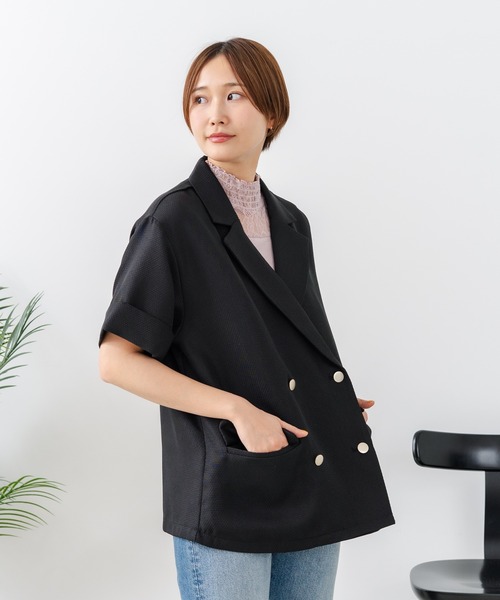 fort point(フォーポイント)の「【C-FORT POINT/フォートポイント】【きれいめ華やか サマーツイード】半袖 ダブルテーラードジャケット 高見え 上品 通勤 オフィス 韓国ファッション(テーラードジャケット・レディース・ライトブラウン/ブラウン/ブラック・FREE)」の17枚目の写真