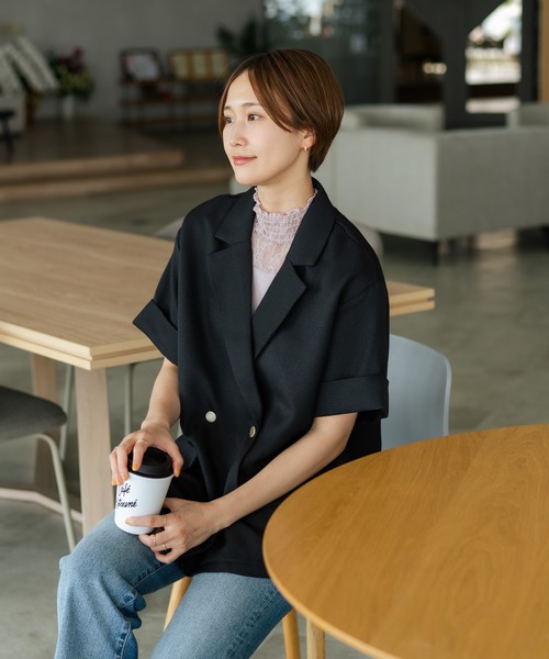 fort point(フォーポイント)の「【C-FORT POINT/フォートポイント】【きれいめ華やか サマーツイード】半袖 ダブルテーラードジャケット 高見え 上品 通勤 オフィス 韓国ファッション(テーラードジャケット・レディース・ライトブラウン/ブラウン/ブラック・FREE)」の18枚目の写真