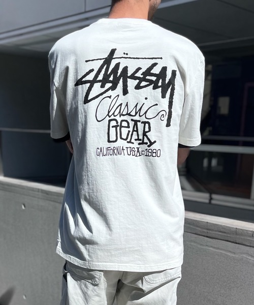 Stüssy ダークグレー ロゴ刺繍 シャツ Lサイズ STUSSY】ステューシー CLASSIC GEAR HALF T-SHIRTS ロゴ 半袖 Tシャツ