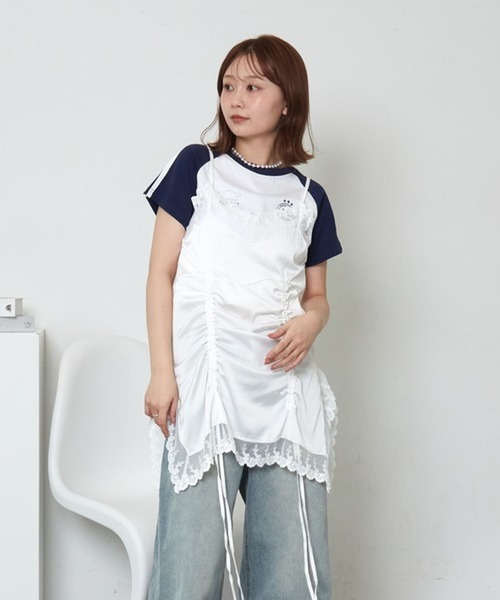 merrylatte(メリーラテ)の「シャーリングフリルキャミワンピース【TUNE】(キャミソール・レディース・ブラック/ホワイト/レッド/ホワイト×ピンク・FREE)」の13枚目の写真