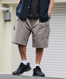 <UVカット・吸水速乾・防シワ加工>Drymix(R)/ドライミックス ワイドシルエット ユーティリティ ショートカーゴパンツ 短パン ハーフパンツ ショートパンツ 限定展開