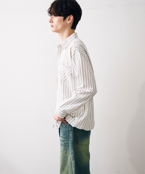 Shoowtime(ショウタイム)の「Washed striped cropped shirt / ウォッシュドショート丈ストライプシャツ(シャツ/ブラウス・メンズ・ホワイト系その他・MEDIUM/LARGE/X-LARGE)」の6枚目の写真