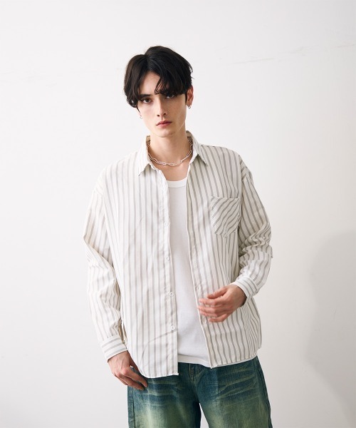 Shoowtime(ショウタイム)の「Washed striped cropped shirt / ウォッシュドショート丈ストライプシャツ(シャツ/ブラウス・メンズ・ホワイト系その他・MEDIUM/LARGE/X-LARGE)」の8枚目の写真
