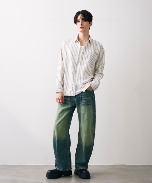 Shoowtime(ショウタイム)の「Washed striped cropped shirt / ウォッシュドショート丈ストライプシャツ(シャツ/ブラウス・メンズ・ホワイト系その他・MEDIUM/LARGE/X-LARGE)」の10枚目の写真