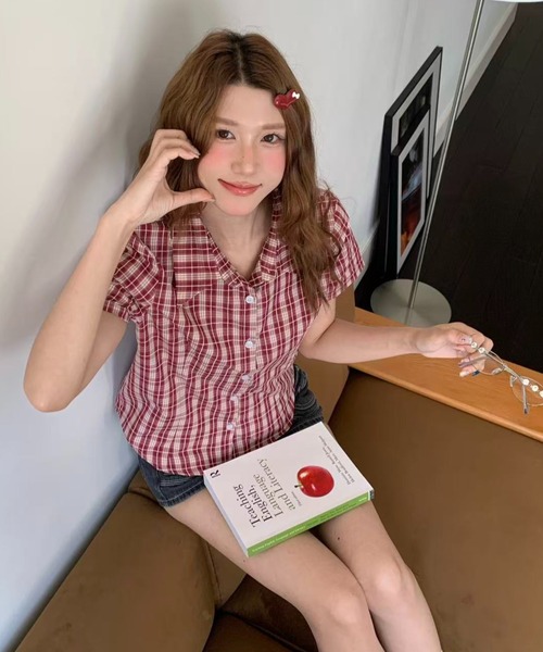 AsRiRe(アスリレイ)の「26ss summer SummerCollection/新柄追加 チェック/ドット柄半袖シャツ(シャツ/ブラウス・レディース・パープル/レッド/ライトブルー/ブルー/グリーン/ブラック/レッド系その他/イエロー・M)」の1枚目の写真