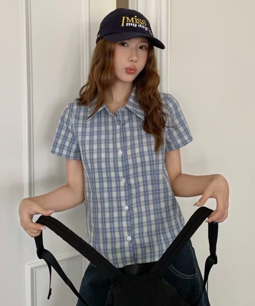 AsRiRe(アスリレイ)の「26ss summer SummerCollection/新柄追加 チェック/ドット柄半袖シャツ(シャツ/ブラウス・レディース・パープル/レッド/ライトブルー/ブルー/グリーン/ブラック/レッド系その他/イエロー・M)」の11枚目の写真