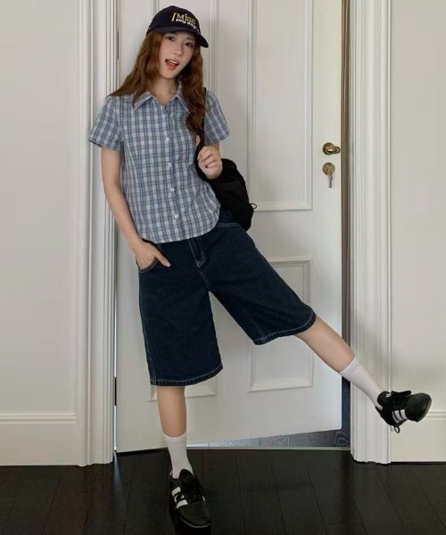 AsRiRe(アスリレイ)の「26ss summer SummerCollection/新柄追加 チェック/ドット柄半袖シャツ(シャツ/ブラウス・レディース・パープル/レッド/ライトブルー/ブルー/グリーン/ブラック/レッド系その他/イエロー・M)」の12枚目の写真