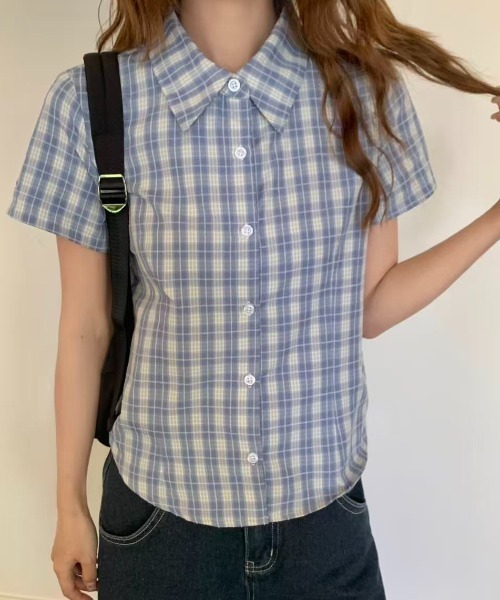 AsRiRe(アスリレイ)の「26ss summer SummerCollection/新柄追加 チェック/ドット柄半袖シャツ(シャツ/ブラウス・レディース・パープル/レッド/ライトブルー/ブルー/グリーン/ブラック/レッド系その他/イエロー・M)」の13枚目の写真