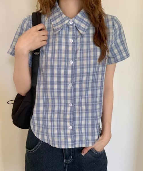 AsRiRe(アスリレイ)の「26ss summer SummerCollection/新柄追加 チェック/ドット柄半袖シャツ(シャツ/ブラウス・レディース・パープル/レッド/ライトブルー/ブルー/グリーン/ブラック/レッド系その他/イエロー・M)」の14枚目の写真