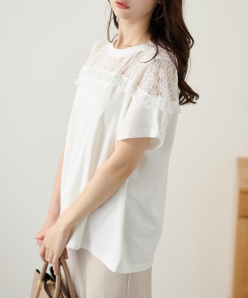 DAYRA(デイラ)の「レース 切替 半袖 フリンジ トップス(Tシャツ/カットソー・レディース・ホワイト/ブラック・FREE)」の10枚目の写真
