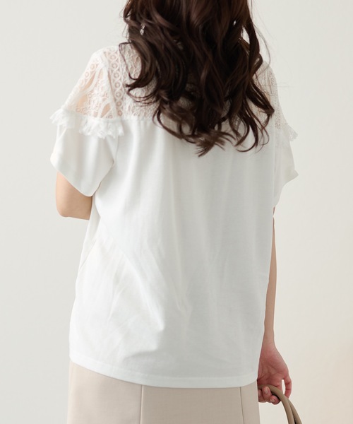 DAYRA(デイラ)の「レース 切替 半袖 フリンジ トップス(Tシャツ/カットソー・レディース・ホワイト/ブラック・FREE)」の11枚目の写真