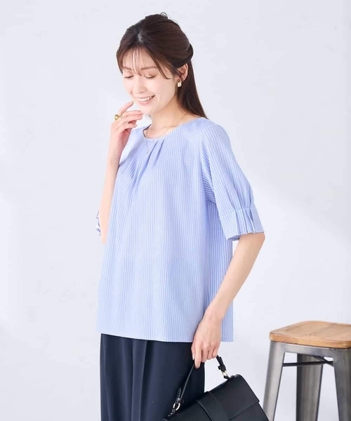 a.v.v(アーヴェヴェ)の「タックパフスリーブトップス(Tシャツ/カットソー・レディース・クリーム/ダークインディゴブルー/ネイビー・38/36/40)」の11枚目の写真