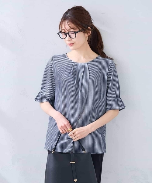 a.v.v(アーヴェヴェ)の「タックパフスリーブトップス(Tシャツ/カットソー・レディース・クリーム/ダークインディゴブルー/ネイビー・38/36/40)」の15枚目の写真