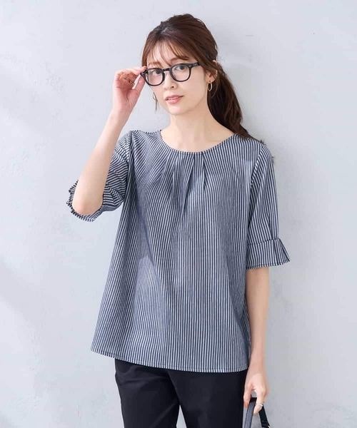 a.v.v(アーヴェヴェ)の「タックパフスリーブトップス(Tシャツ/カットソー・レディース・クリーム/ダークインディゴブルー/ネイビー・38/36/40)」の16枚目の写真