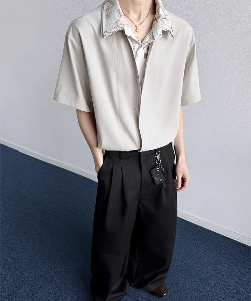 neos（ネオス）の「【neos】フェイクレイヤード フラワー総柄 オープンカラー 半袖シャツ 花柄 配色 切替 ビッグシルエット ドレープシャツ ユニセックス（シャツ/ブラウス・メンズ・ブラック/アイボリー・X-LARGE/LARGE/MEDIUM）」の12枚目の写真