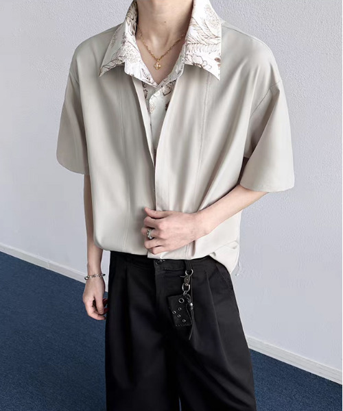 neos（ネオス）の「【neos】フェイクレイヤード フラワー総柄 オープンカラー 半袖シャツ 花柄 配色 切替 ビッグシルエット ドレープシャツ ユニセックス（シャツ/ブラウス・メンズ・ブラック/アイボリー・X-LARGE/LARGE/MEDIUM）」の13枚目の写真