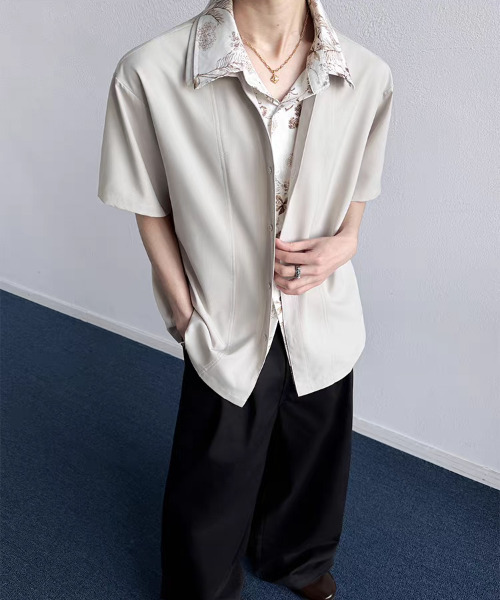 neos（ネオス）の「【neos】フェイクレイヤード フラワー総柄 オープンカラー 半袖シャツ 花柄 配色 切替 ビッグシルエット ドレープシャツ ユニセックス（シャツ/ブラウス・メンズ・ブラック/アイボリー・X-LARGE/LARGE/MEDIUM）」の14枚目の写真