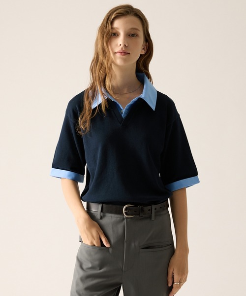 CLEL（クレイル）の「【CLEL】Giza Cotton Docking Polo shirt / ギザコットン ドッキングポロシャツ（ポロシャツ・メンズ・ブラック/ダークグレー/ネイビー・S/XS/L/M）」の5枚目の写真