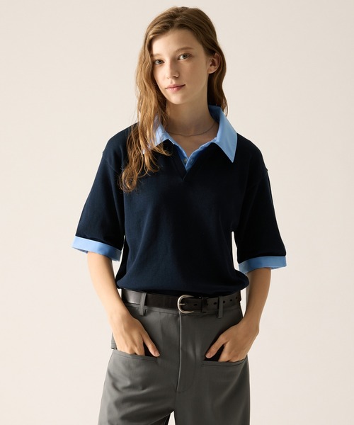 CLEL（クレイル）の「【CLEL】Giza Cotton Docking Polo shirt / ギザコットン ドッキングポロシャツ（ポロシャツ・メンズ・ブラック/ダークグレー/ネイビー・S/XS/L/M）」の6枚目の写真