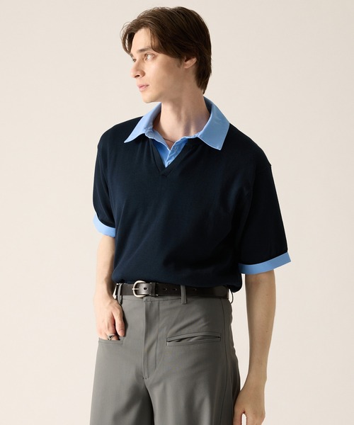 CLEL（クレイル）の「【CLEL】Giza Cotton Docking Polo shirt / ギザコットン ドッキングポロシャツ（ポロシャツ・メンズ・ブラック/ダークグレー/ネイビー・S/XS/L/M）」の9枚目の写真