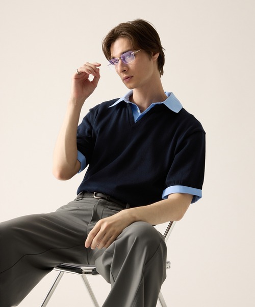 CLEL（クレイル）の「【CLEL】Giza Cotton Docking Polo shirt / ギザコットン ドッキングポロシャツ（ポロシャツ・メンズ・ブラック/ダークグレー/ネイビー・S/XS/L/M）」の14枚目の写真