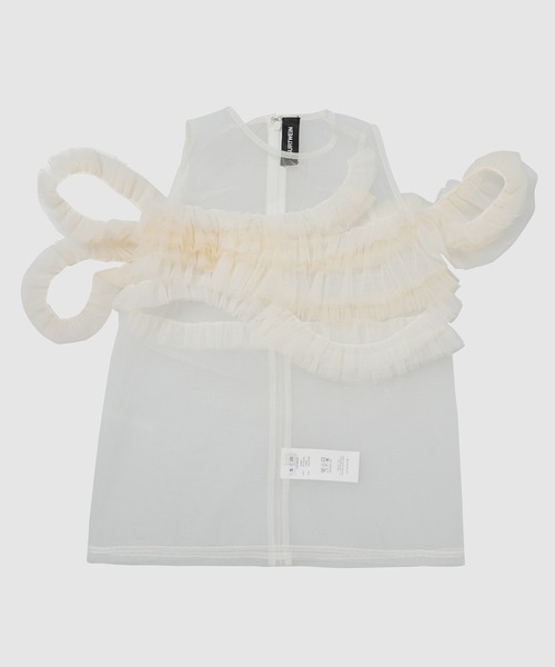 Sheer ruche-necklace tank top