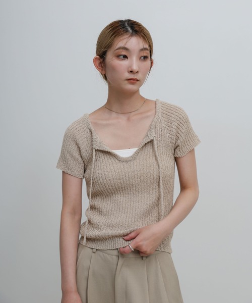 select MOCA(セレクトモカ)の「フロントデザインコンパクトリブニット(ニット/セーター・レディース・ベージュ/ブラック・FREE)」の5枚目の写真