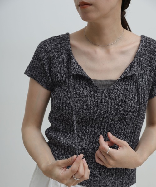 select MOCA(セレクトモカ)の「フロントデザインコンパクトリブニット(ニット/セーター・レディース・ベージュ/ブラック・FREE)」の19枚目の写真