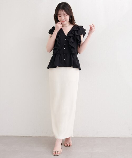 natural couture(ナチュラルクチュール)の「【sherbet line】接触冷感リブカットスカート(スカート・レディース・ブラック/チャコールグレー/アイボリー・LARGE/MEDIUM/SMALL)」の7枚目の写真
