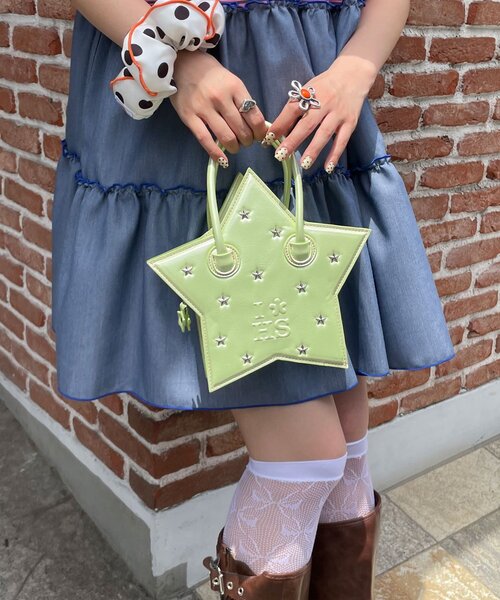 HELLO.SANFRANCISCO(ハローサンフランシスコ)の「【HELLO.SANFRANCISCO/ハローサンフランシスコ】スタースタッズショルダーバッグ(トートバッグ・レディース・グリーン/ピンク・ONE SIZE)」の7枚目の写真