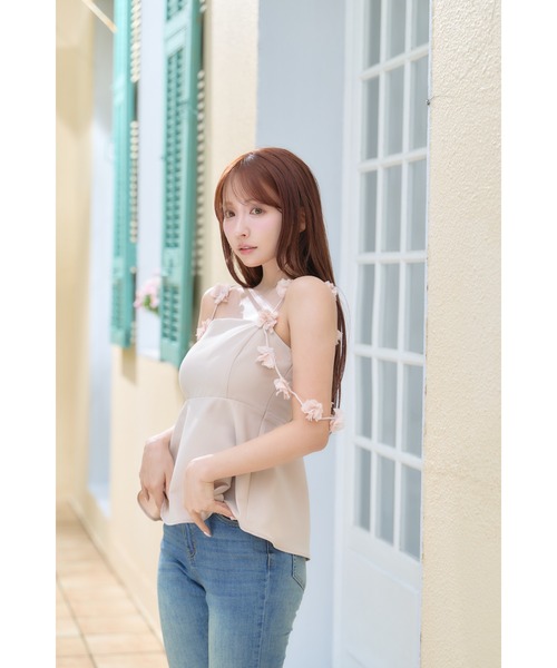 トップス MISTREASS 3D-Flower Strap Peplum Tunic Flower Strap Peplum Camisole（シャツ/ブラウス）｜MISTREASS