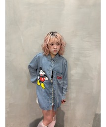 Disney Mickey Oversized Denim Shirt/ディズニー ミッキーオーバーサイズデニムシャツ