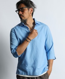 The DUFFER of ST.GEORGE（ザダファーオブセントジョージ）の「LINEN BLEND 3Q SKIPPER SHIRT:綿麻素材 7分袖 スキッパーシャツ（シャツ/ブラウス）」