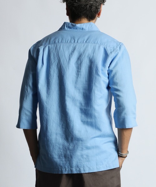 The DUFFER of ST.GEORGE(ザダファーオブセントジョージ)の「LINEN BLEND 3Q SKIPPER SHIRT:綿麻素材 7分袖 スキッパーシャツ(シャツ/ブラウス・メンズ・ピンク/ネイビー/ブラック/ブルー/ホワイト・SMALL/X-LARGE/LARGE/MEDIUM)」の20枚目の写真
