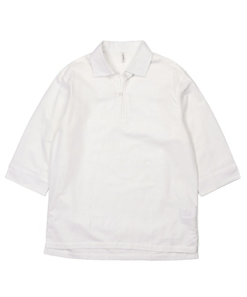 The DUFFER of ST.GEORGE(ザダファーオブセントジョージ)の「LINEN BLEND 3Q SKIPPER SHIRT:綿麻素材 7分袖 スキッパーシャツ(シャツ/ブラウス・メンズ・ピンク/ネイビー/ブラック/ブルー/ホワイト・SMALL/X-LARGE/LARGE/MEDIUM)」の21枚目の写真