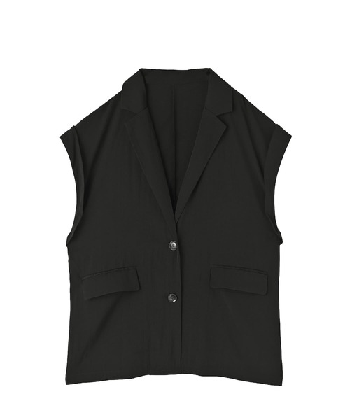STYLE DELI(スタイルデリ)の「【BLK001】リネンライクテーラードジャケット(ベスト・レディース・グレイッシュベージュ/ブラック・FREE)」の4枚目の写真