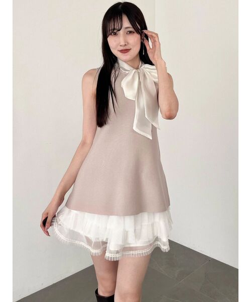 MERCURYDUO(マーキュリーデュオ)の「ボウタイアメスリニット(ニット/セーター・レディース・ベビーピンク/ブラック/オフホワイト・FREE)」の13枚目の写真