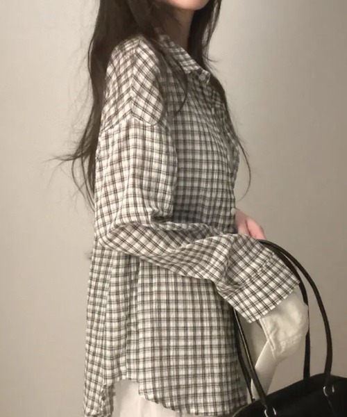 2ly2（トゥーリートゥー）の「軽やかに羽織れる！ゆったりチェック柄シャツ（シャツ/ブラウス・レディース・ピンク/ブラック/ホワイト・FREE）」の17枚目の写真