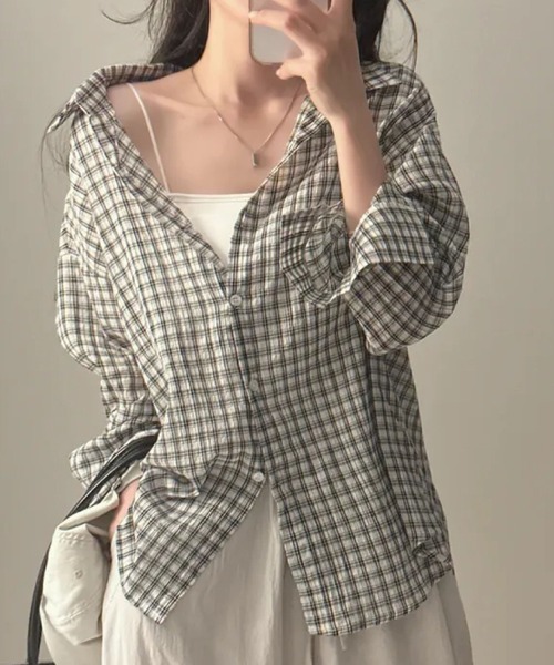 2ly2（トゥーリートゥー）の「軽やかに羽織れる！ゆったりチェック柄シャツ（シャツ/ブラウス・レディース・ピンク/ブラック/ホワイト・FREE）」の20枚目の写真