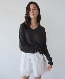 LACE TRIM BANDING SHORTS, WHITE