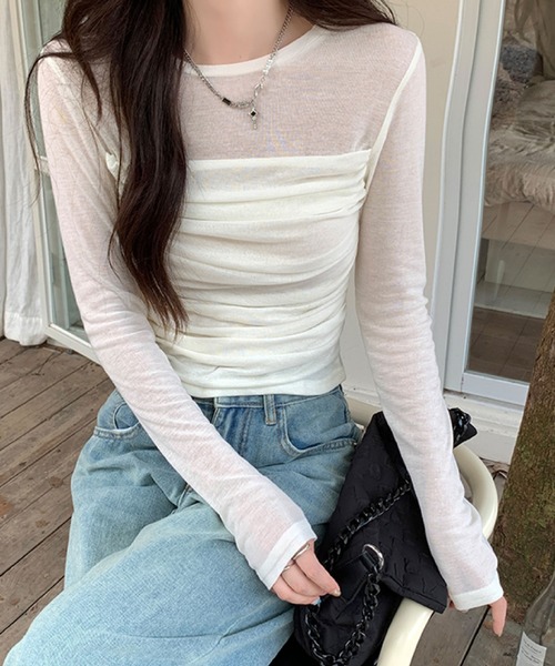 2ly2(トゥーリートゥー)の「透け感が魅力♪上品セクシーなシアートップス(Tシャツ/カットソー・レディース・ホワイト/ブラウン/カーキ・FREE)」の2枚目の写真
