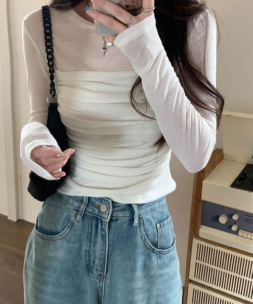 2ly2(トゥーリートゥー)の「透け感が魅力♪上品セクシーなシアートップス(Tシャツ/カットソー・レディース・ホワイト/ブラウン/カーキ・FREE)」の7枚目の写真