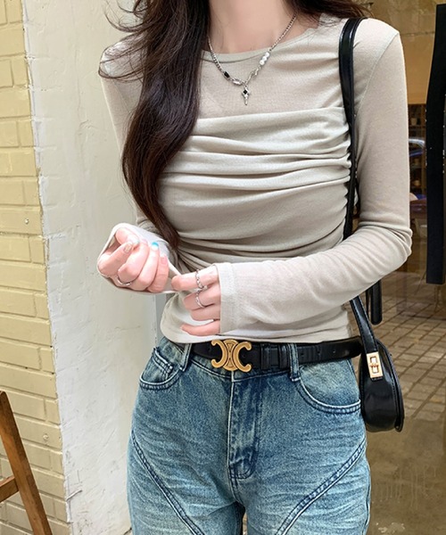2ly2(トゥーリートゥー)の「透け感が魅力♪上品セクシーなシアートップス(Tシャツ/カットソー・レディース・ホワイト/ブラウン/カーキ・FREE)」の10枚目の写真